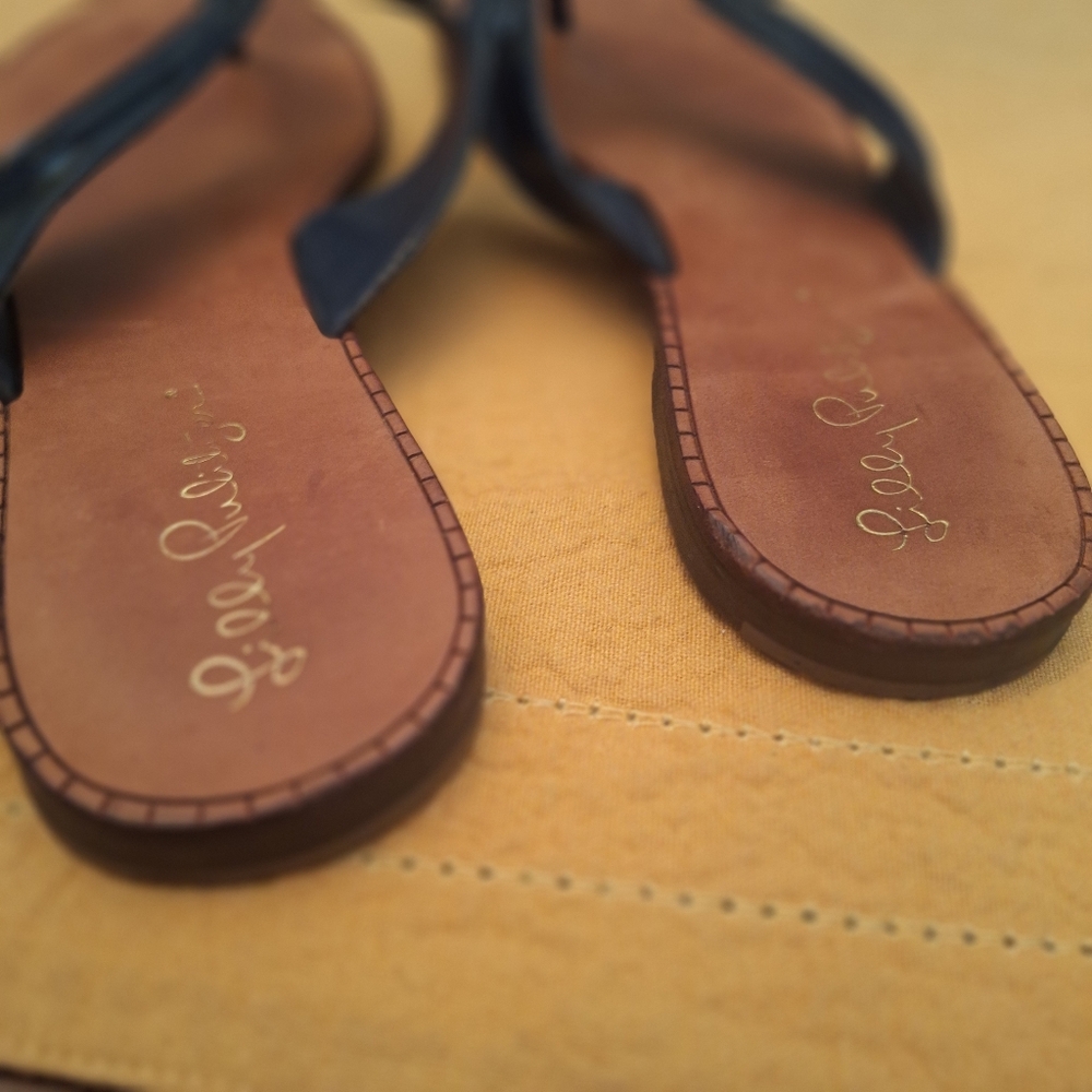 Lilly Pulitzer Leather Navy Made In Brazil Flip Flop Flat Sandals Sz 7 - Picture 9 of 14